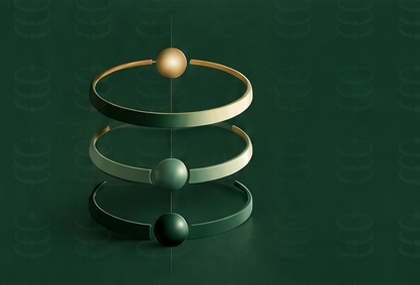 The Denominator Intelligence rings, shown in gold and green.